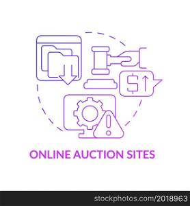 Online auction sites purple gradient concept icon. Source of piracy abstract idea thin line illustration. Copyright infringement. Offering pirated products. Vector isolated outline color drawing. Online auction sites purple gradient concept icon