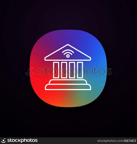 Online banking app icon. Account balance. E-payment. Bank building. UI/UX user interface. Web or mobile application. Vector isolated illustration. Online banking app icon