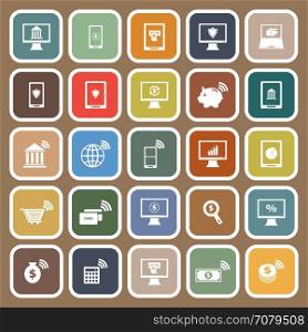 Online banking flat icons on brown background, stock vetor