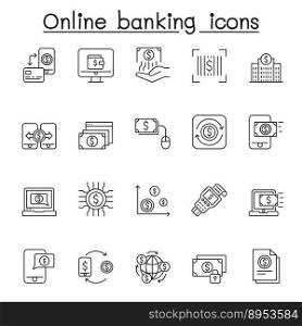 Online banking icon set in thin line style vector image