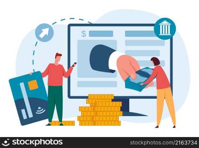 Online banking pay and get payment remotely. Vector online payment for business, money in bank, finance banking internet illustration. Online banking pay and get payment remotely