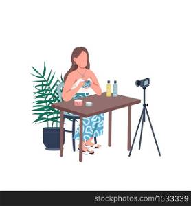 Online beauty guru flat color vector faceless character. Female video content creator. Makeup blogger. Creative hobby for girls isolated cartoon illustration for web graphic design and animation. Online beauty guru flat color vector faceless character