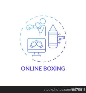 Online boxing concept icon. Remote workout program idea thin line illustration. Enhancing mood. Speeding up metabolism. Strengthening upper-body and core. Vector isolated outline RGB color drawing. Online boxing concept icon