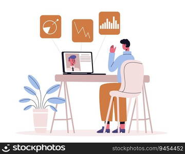 Online business coaching, mentoring and distance tutorial. Vector of business online education, training seminar and course illustration. Online business coaching, mentoring and distance tutorial