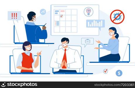 Online Business Meeting Company Finance Discussion. People Coworker Participating in Video Conference on Laptop. Digital Technology and Company Management Service. Development after Covid19 Stop. Online Business Meeting Company Finance Discussion