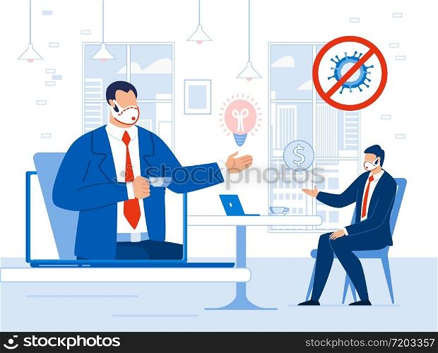 Online Business Negotiation. Entrepreneur and Investor Discussing Profitable Company Strategy, Financial Growth Plan. Idea Creation, Brainstorming Process. Corporate Development after Coronavirus. Online Business Negotiation Entrepreneur Investor