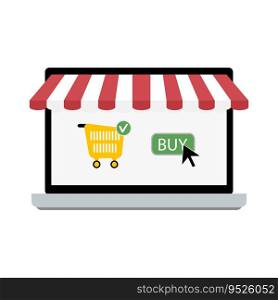 Online buy store. E-commerce and customer screen for purchasing, vector illustration. Online buy store