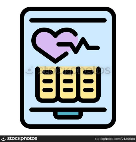 Online cardiology icon. Outline online cardiology vector icon color flat isolated. Online cardiology icon color outline vector