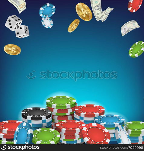 Online Casino Poster Vector. Poker Gambling Casino Sign. Bright Chips, Flying Dollar Coins, Banknotes Explosion. Winner Concept. Jackpot Billboard, Marketing Luxury Illustration.. Online Casino Poster Vector. Poker Gambling Casino Sign. Bright Chips, Flying Dollar Coins, Banknotes Explosion. Winner Concept. Jackpot Billboard