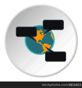 Online chat around the world icon in flat circle isolated vector illustration for web. Online chat around the world icon circle