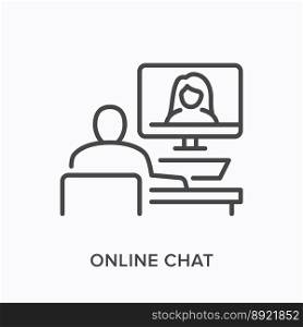 Online chat flat line icon outline vector image