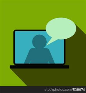 Online chat icon in flat style on a green background. Online chat icon, flat style