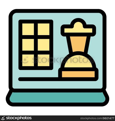 Online chess icon outline vector. Game board. Casino play color flat. Online chess icon vector flat