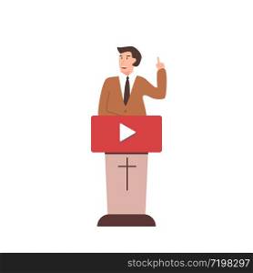 online church pastor preaching video streaming vector illustration