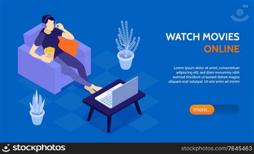 Online cinema page design with user interface isometric isolated vector illustration