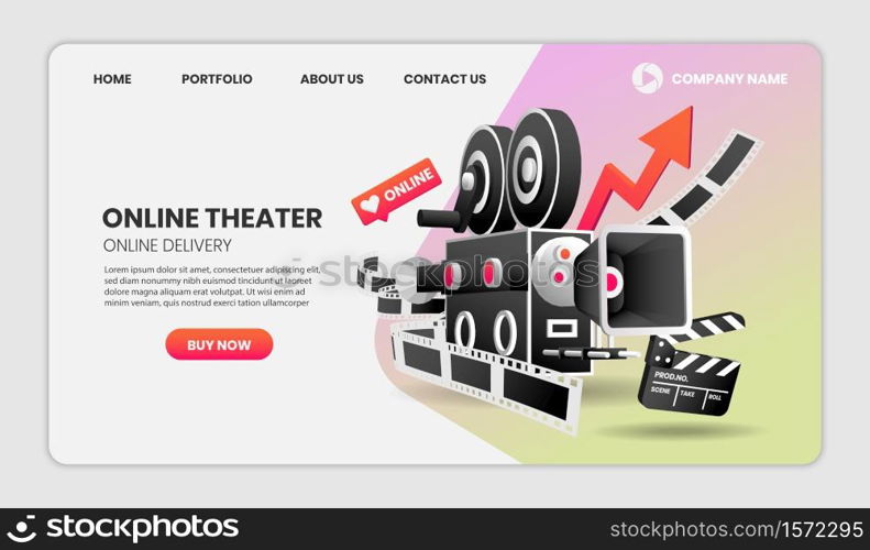 online Cinema service concept Illustration. with colorful elements. Hero image for website.