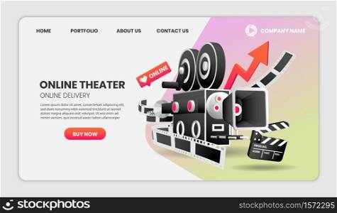 online Cinema service concept Illustration. with colorful elements. Hero image for website.