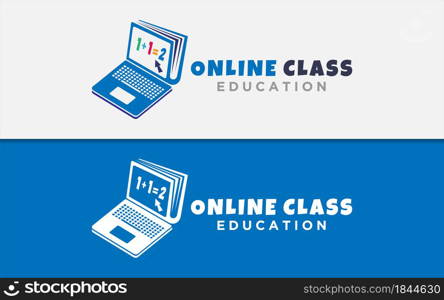 Online Class Education Logo. Abstract Keyboard Shape Combined with School Book As The Laptop Shape. Vector Logo Illustration. Graphic Design Element.