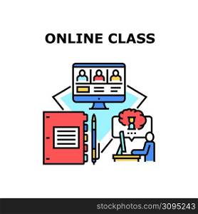 Online Class Vector Icon Concept. Online Class For Connection Pupils With Teacher, Online Studying And Learning Education Lesson. Digital Software For Remote Learn And Teach Color Illustration. Online Class Vector Concept Color Illustration