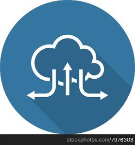Online Cloud Solutions. Flat Design Icon. Long Shadow.
