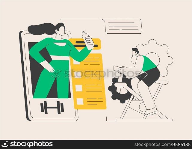 Online coach abstract concept vector illustration. Mobile training program, remote learning, video app, certification, become a professional coach, individual learning plan abstract metaphor.. Online coach abstract concept vector illustration.