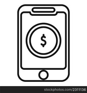 Online coin money icon outline vector. Phone pay. Digital service. Online coin money icon outline vector. Phone pay