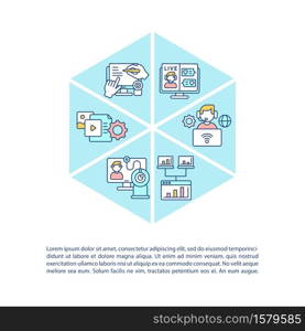 Online collaboration concept icon with text. Online discussion board and meeting tools. PPT page vector template. Brochure, magazine, booklet design element with linear illustrations. Online collaboration concept icon with text