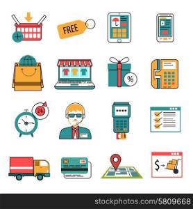 Online commerce and internet marketing icons outline set isolated vector illustration. Online Icons Outline Set