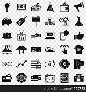 Online commerce icons set. Simple style of 36 online commerce vector icons for web for any design. Online commerce icons set, simple style
