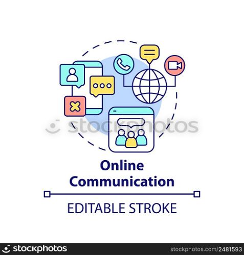 Online communication concept icon. Social media abstract idea thin line illustration. Text messaging. Communication form. Isolated outline drawing. Editable stroke. Arial, Myriad Pro-Bold fonts used. Online communication concept icon