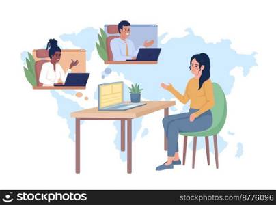 Online communication flat concept vector illustration. Work videoconferencing. Editable 2D cartoon characters on white for web design. Internet meeting creative idea for website, mobile, presentation. Online communication flat concept vector illustration
