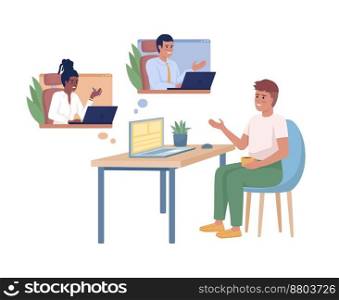 Online communication semi flat color vector characters. Editable figures. Full body character on white. Work videoconferencing simple cartoon style illustration for web graphic design and animation. Online communication semi flat color vector characters