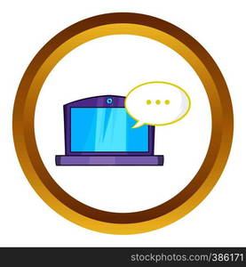 Online computer chat vector icon in golden circle, cartoon style isolated on white background. Online computer chat vector icon