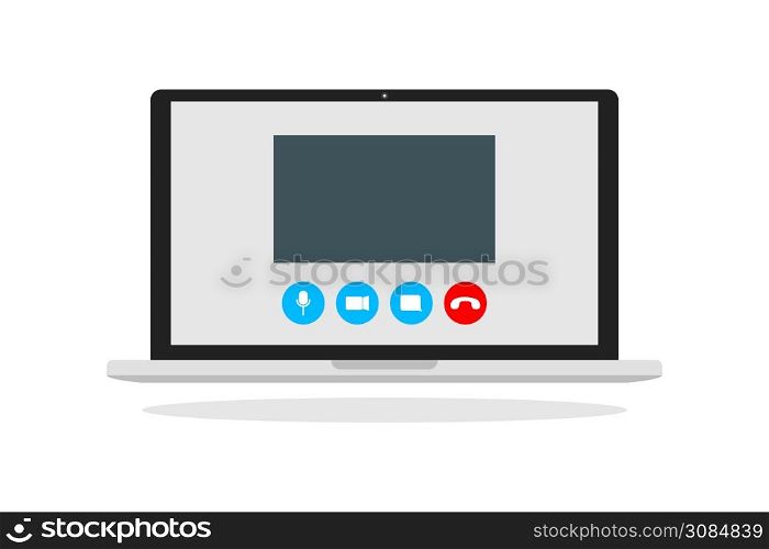 Online conference in laptop illustration. Vector online video meeting.