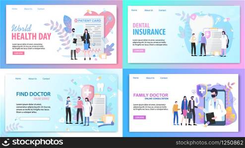 Online Consultation Family Find Doctor Service World Health Day Dental Insurance Vector Illustration. Internet Search Medical Specialist Mobile Application Tooth Treatment Patient Support. Online Consultation Family Doctor Health Insurance