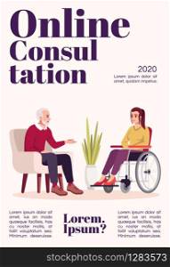 Online consultation magazine cover template. Psychological help. Psychotherapy. Journal mockup design. Vector page layout with flat character. Advertising cartoon illustration with text space