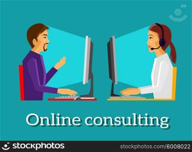 Online consulting design flat concept. Business consulting, consulting services, consulting icon, technology communication, internet and management illustration. Consulting manager. Consulting online