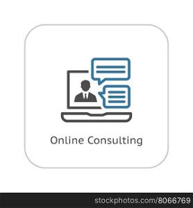 Online Consulting Icon. Flat Design.. Online Consulting Icon. Business Concept. Flat Design Isolated Illustration. App Symbol or UI element. Laptop with online consultant session.