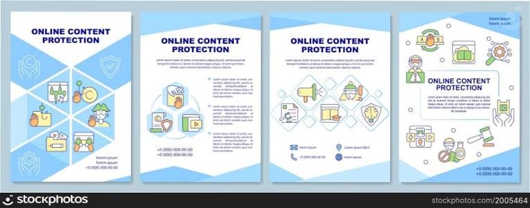 Online content protection brochure template. Educational materials. Flyer, booklet, leaflet print, cover design with linear icons. Vector layouts for presentation, annual reports, advertisement pages. Online content protection brochure template
