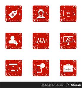 Online conversation icons set. Grunge set of 9 online conversation vector icons for web isolated on white background. Online conversation icons set, grunge style