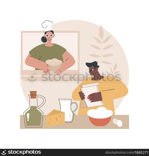 Online cooking tutorial abstract concept vector illustration. Food preparation class, culinary video course, home chef, food blogger, social media influencer, kitchen training abstract metaphor.. Online cooking tutorial abstract concept vector illustration.