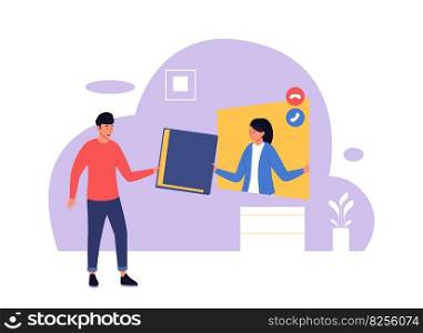 Online course. Cartoon scenes of persons learning at home. Vector of online course education and teaching illustration. Online course. Cartoon scenes of persons learning at home