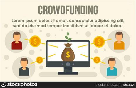 Online crowdfunding concept banner. Flat illustration of online crowdfunding vector concept banner for web design. Online crowdfunding concept banner, flat style