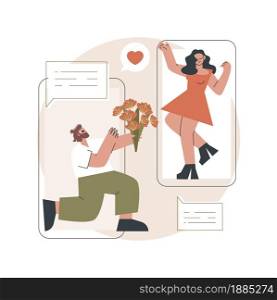 Online dating abstract concept vector illustration. Romantic relationship, digital application, couple match, social media profile, girlfriend search, web camera date, valentine abstract metaphor.. Online dating abstract concept vector illustration.
