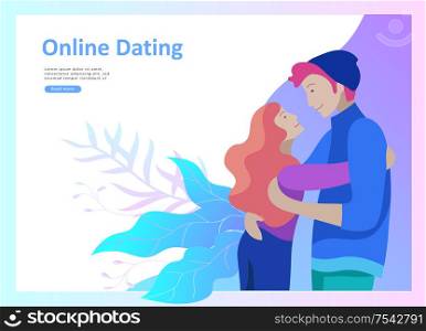 Online dating concept app login page with Funny cartoon characters couple. Modern graphic elements for web banners, web design, printed materials. Flat design vector illustration. Online dating concept app login page with Funny cartoon characters couple. Modern graphic elements for web banners, web design, printed materials.