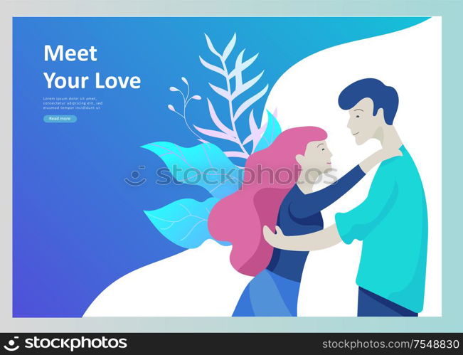 Online dating concept app login page with Funny cartoon characters couple. Modern graphic elements for web banners, web design, printed materials. Flat design vector illustration. Online dating concept app login page with Funny cartoon characters couple. Modern graphic elements for web banners, web design, printed materials.