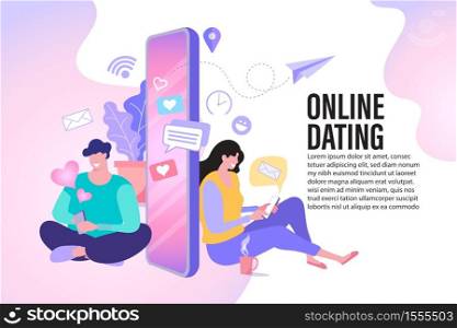 Online dating or social networking concept. Design of chatting people in smartphones.