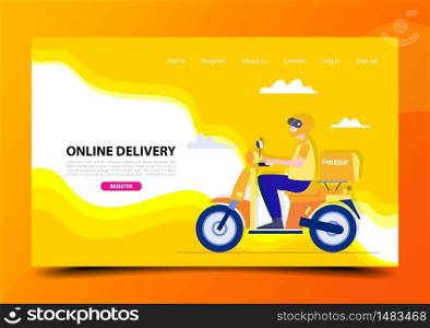 Online delivery concept. digital media technology landing page. Flat character abstract people. Business marketing logistic.
