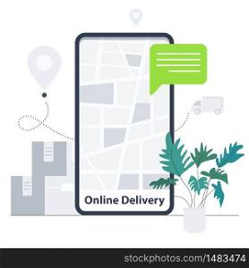 Online delivery concept. Mobile technology Digital transformation during covid-19 coronavirus outbreak. Flat design character. Business, health care, and medical vector