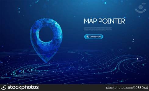 Online delivery location pin. Shop order abstract icon. Low poly gps navigation location marker. Delivery service map pointer blue 3d. Online store pin point. Logistic sale shipment.. Gps location pin. Geolocation map mark, point location. Futuristic technology Gps in 3d style on blue background. 3d vector illustration. Blue abstract futuristic business vector travel concept.